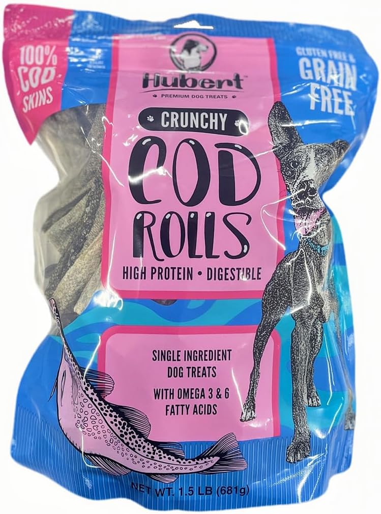 Hubert Pet Premium Cod Skin Rolls - Single Ingredient Natural Dog Treats for All Breeds, No Artificial Additives - 1.5 lbs Bag