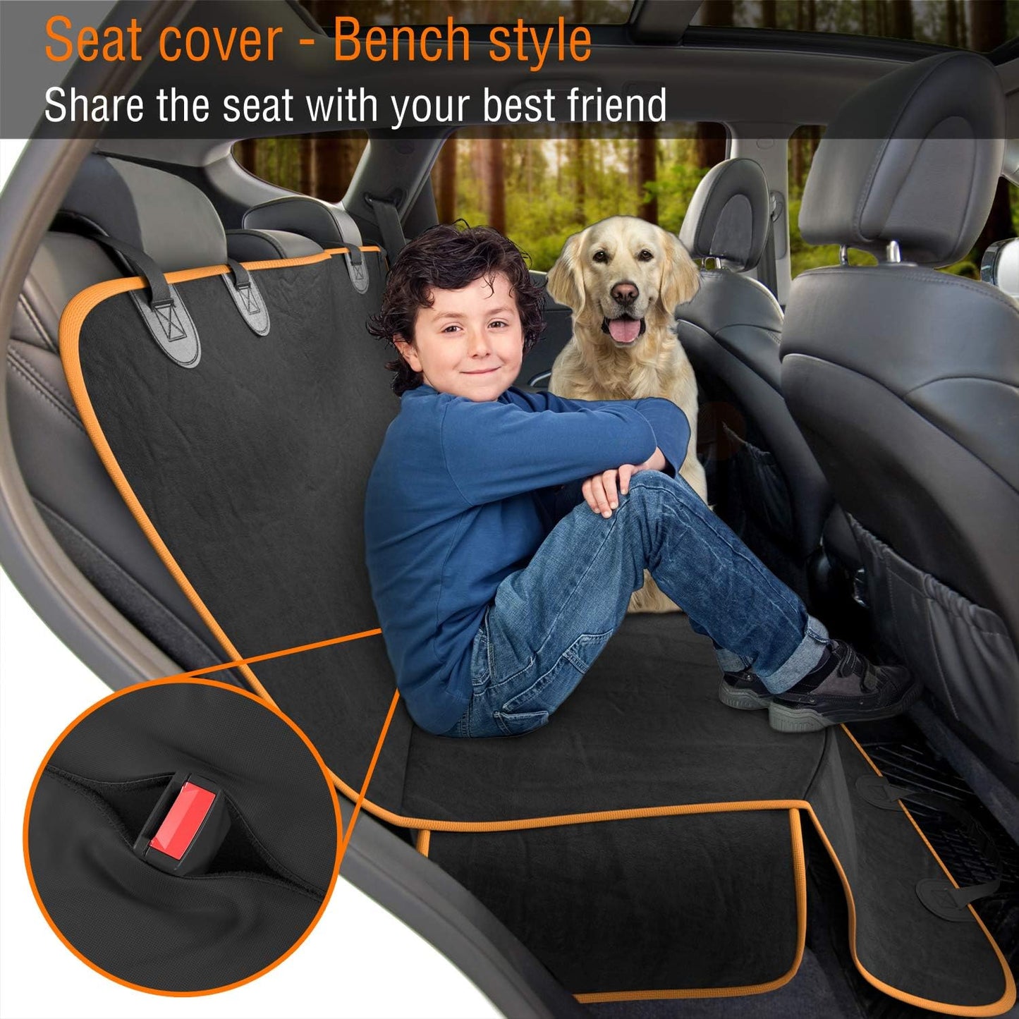 Active Pets Dog Car Seat Cover Car Seat Protector- Seat Cover for Back Seat of SUVs, Trucks, Cars - Waterproof & Convertible Hammock for Car Backseat - Dog Travel Accessories- Orange