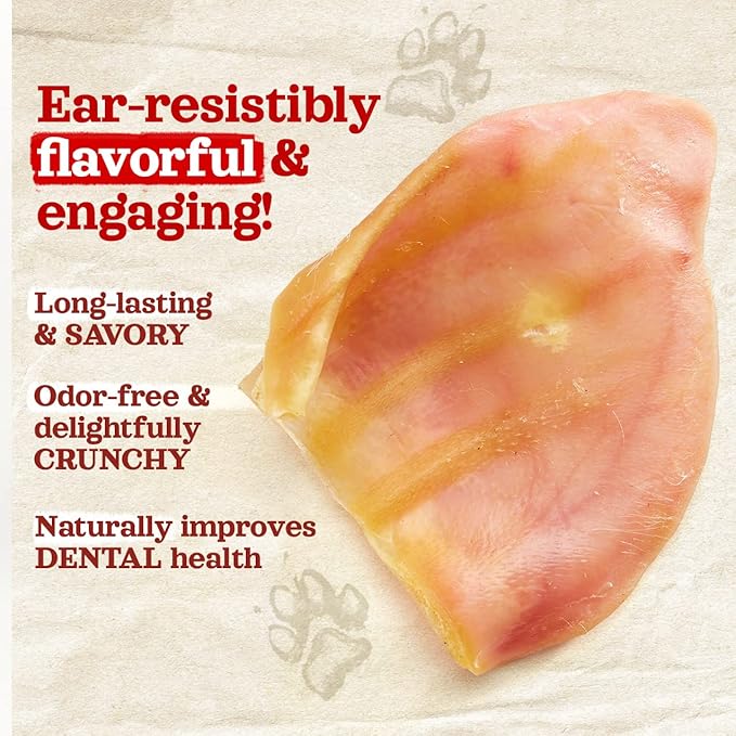 Natural Farm Pig Ears for Dogs (8-Count), One Ingredient: Natural Whole Pigs Ears, Air Dried, Long-Lasting & Highly Digestible Treats, Great for Puppy and Large/Medium Dogs
