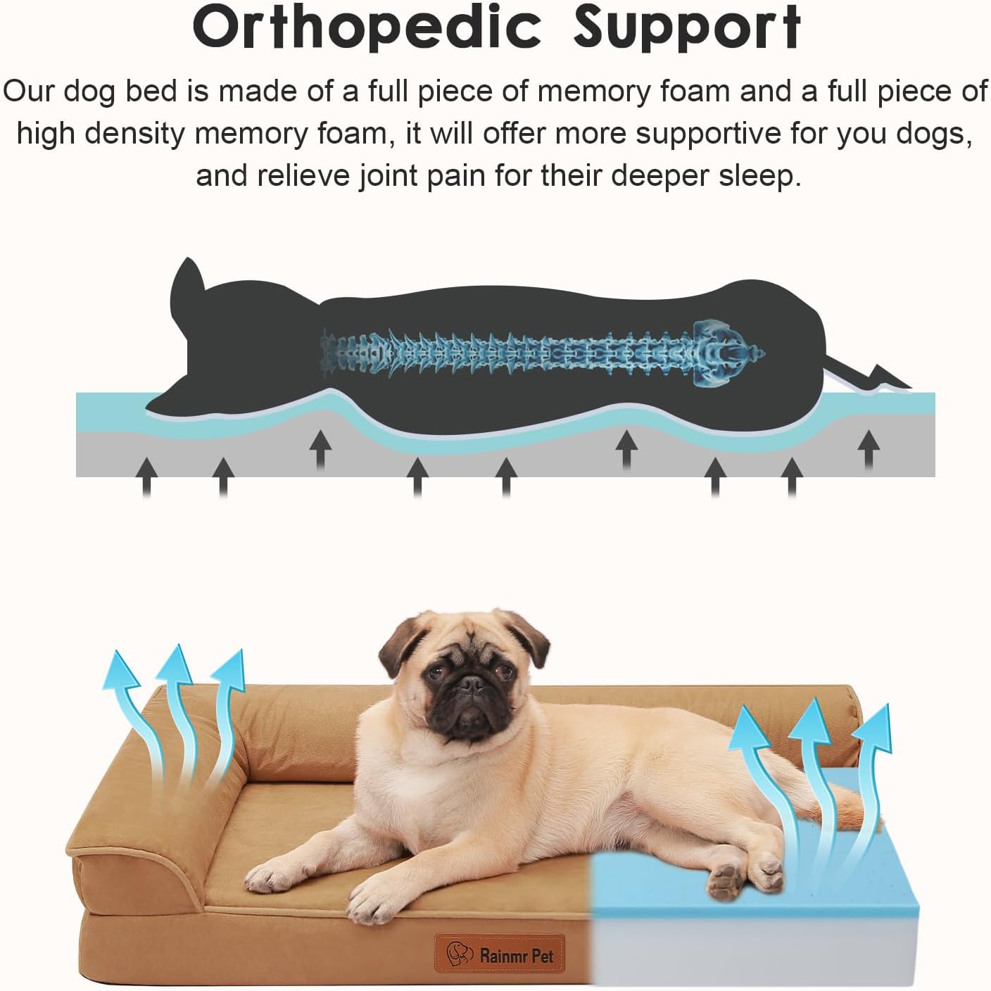 Orthopedic Dog Bed Medium Size Dog, Memory Foam Pet Bed for Small and Medium Dogs, Removable and Washable Microsuede Cover, TPU Waterproof Liner, Nonskid Bottom, 30x20x6 Inches, Khaki