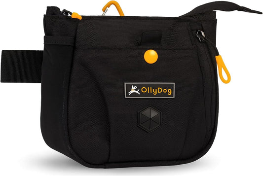 OllyDog Backcountry Day Bag | Hands-Free Dog Training Treat Pouch | Fanny/Hip Pack with Zipper Closure & Built-in Poop Bag Dispenser | Removable Waist Clip (Raven)