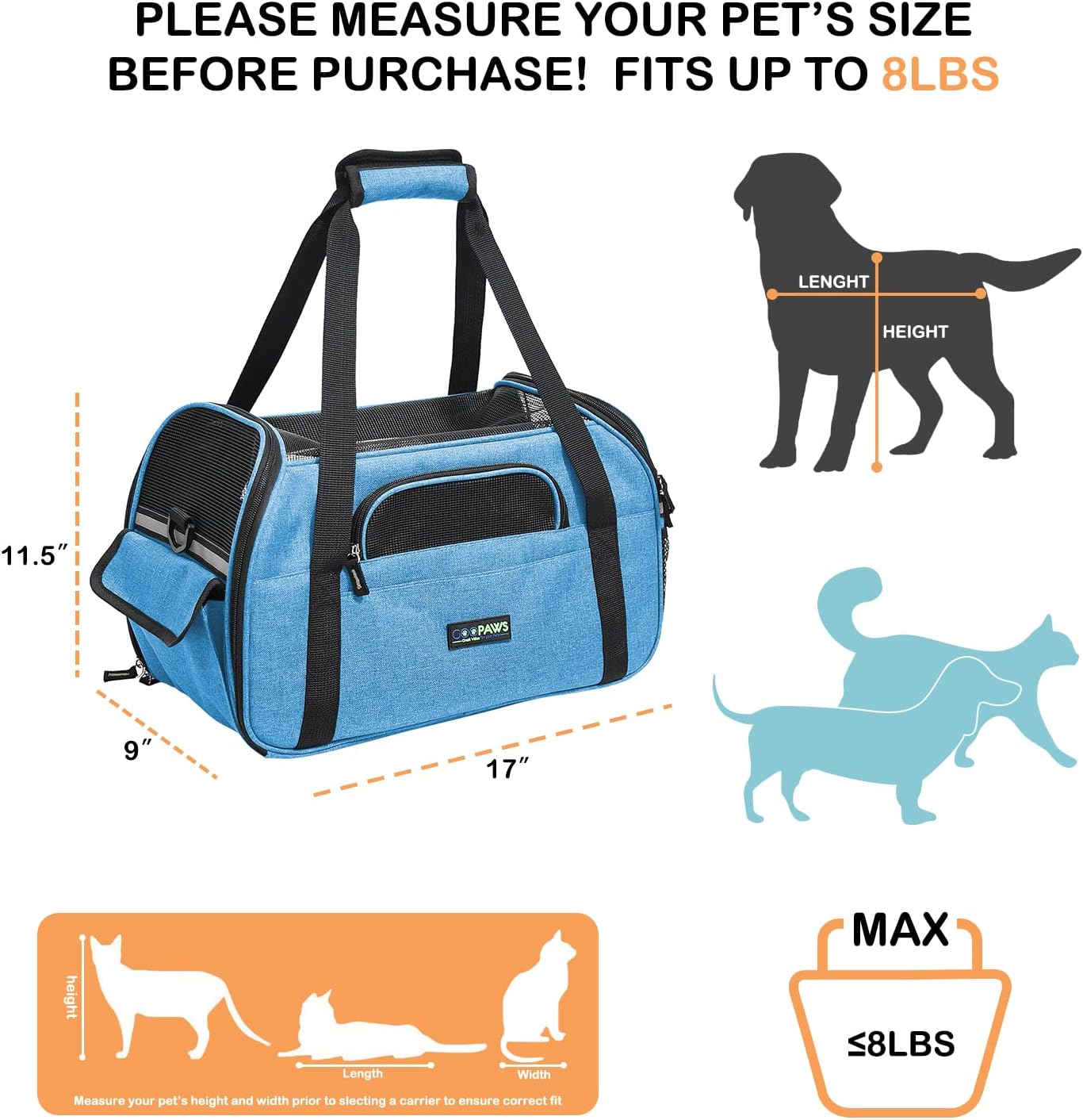 JESPET Soft-Sided Kennel Pet Carrier for Small Dogs, Cats, Puppy, Airline Approved Cat Carriers Dog Carrier Collapsible, Travel Handbag & Car Seat