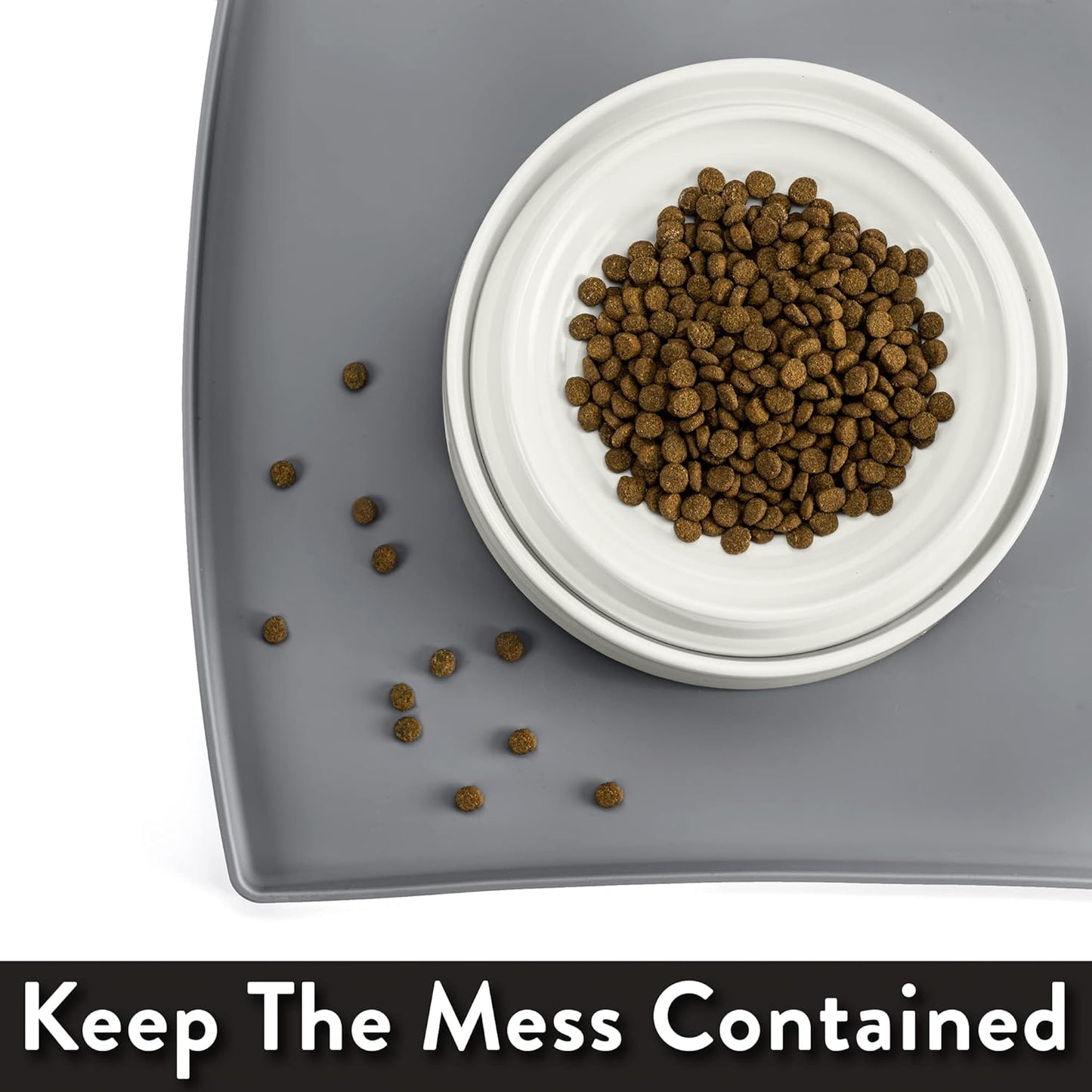 CatGuru Cat Food Mat, Small & Large Pet Food Mat, 100% Waterproof Cat Placemat for Food and Water, Silicone Mats for Pets Bowls, Non-Slip Mats for Pet Bowl or Fountain (Large, Gray)