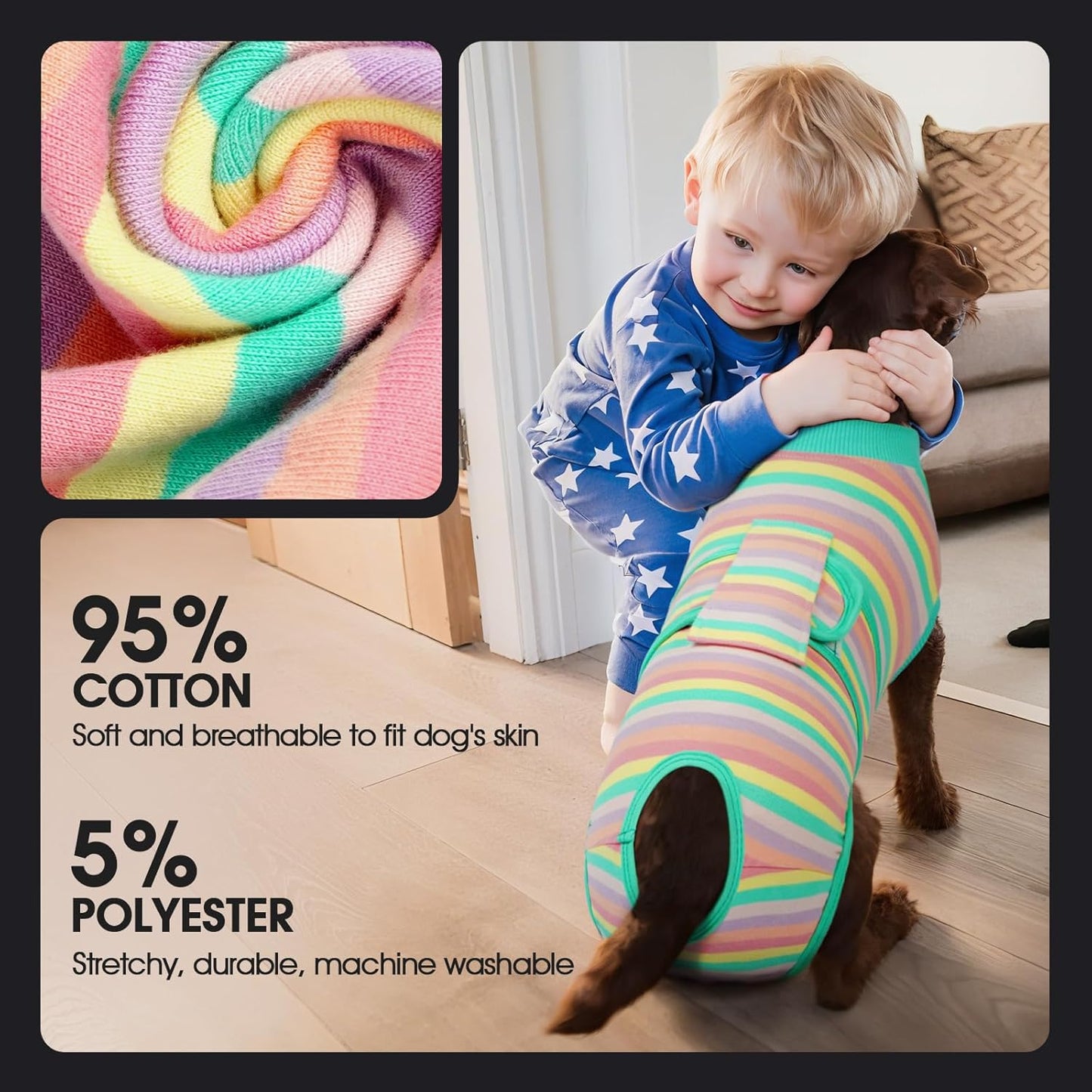 FUAMEY Recovery Suit for Dogs After Surgery,Soft Breathable Dog Bodysuit E-Collar & Cone Alternative Surgical Suit,Male Female Dog Neuter Spay Suits Anti Licking Wounds Onesie Mint Green Stripes S