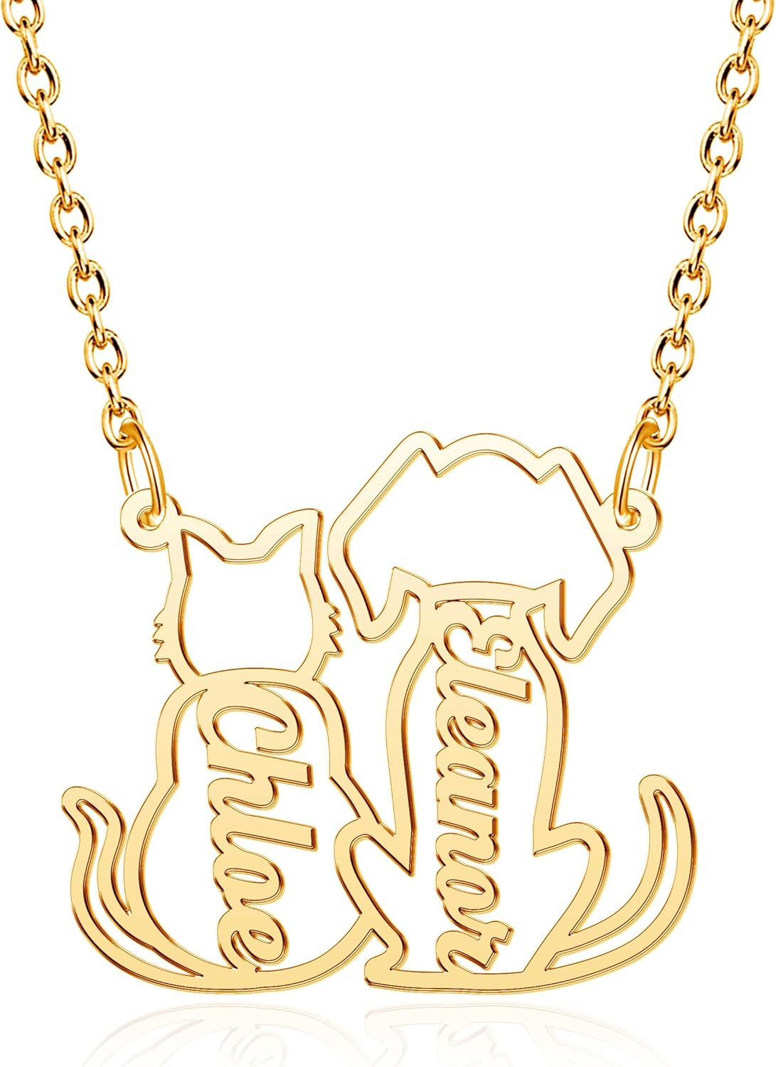 CoolJewelry Custom Dog Breeds Portrait Cat Pet Memorial Name Necklace Dainty Animal Pendant Chain Personalized Jewelry Remembrance Gifts for Dog Lover Women Girls