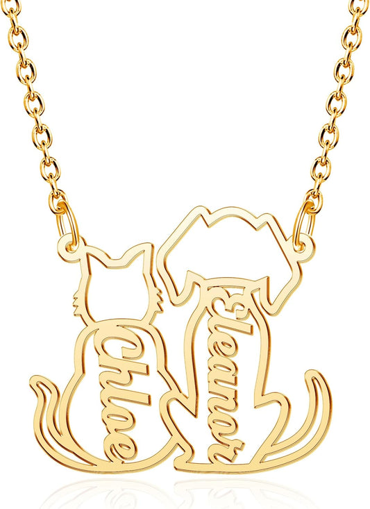 CoolJewelry Custom Dog Breeds Portrait Cat Pet Memorial Name Necklace Dainty Animal Pendant Chain Personalized Jewelry Remembrance Gifts for Dog Lover Women Girls