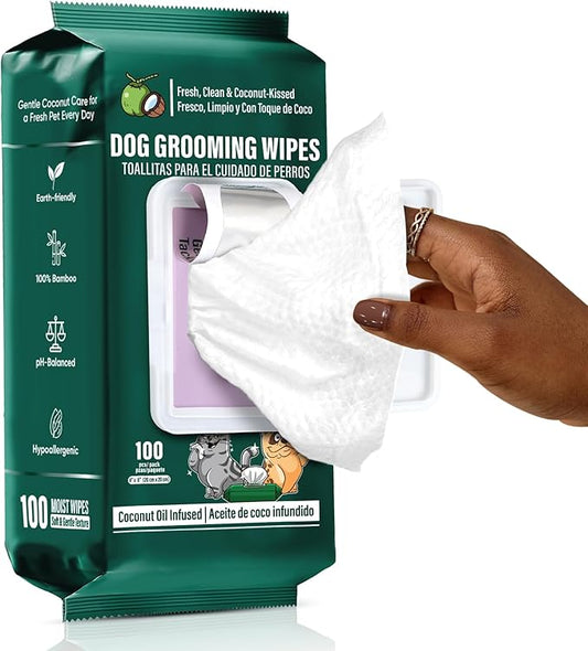 Dog Paws Wipes, Hypoallergenic Pet Grooming Wipes Natural and Gental, 100 Wipes for Cleaning & Grooming Moisturizing Coconut