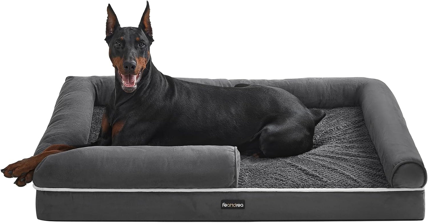 Feandrea Orthopedic Dog Bed Sofa, Memory Foam Dog Mat, Removable Cover, Waterproof, Machine Washable, Anti-Slip, Raised Edges, 48x33x7.9 Inches, Light Grey UPGW078G01V1