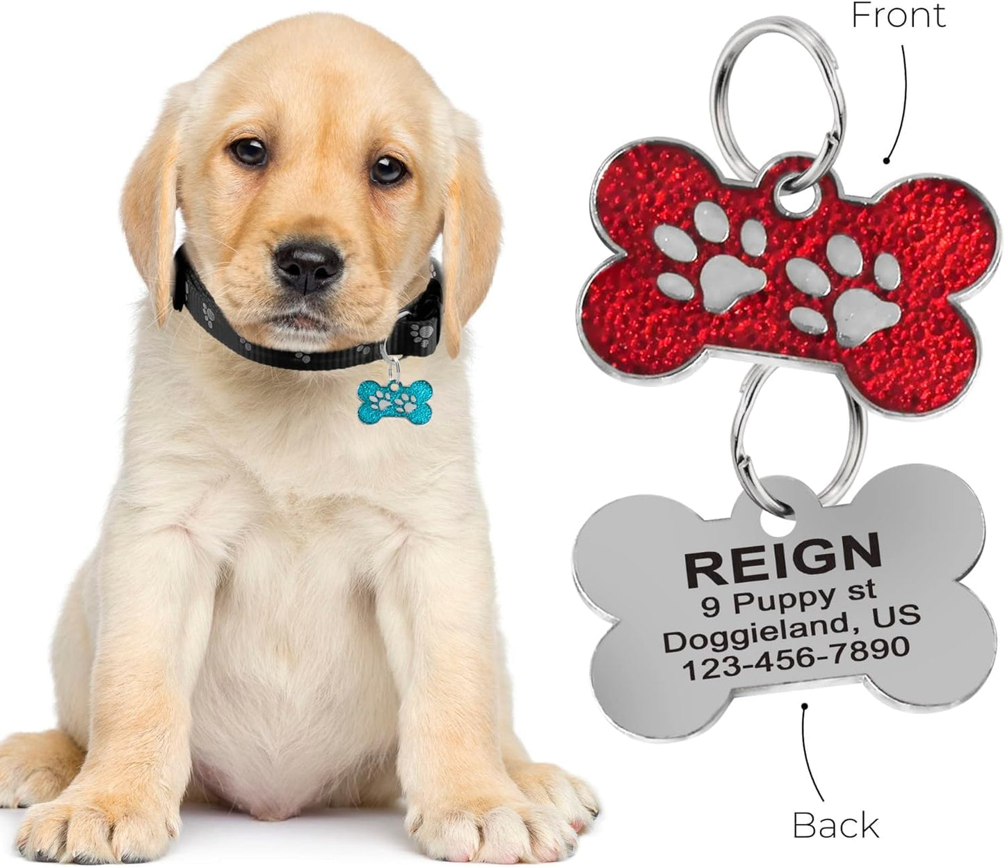 Personalized Dog Cute Paw Pet ID Tag for Pet Collar or Key Chain - Dog Name tag, cat Tags Personalized, cat id tag, Kitten Name tag, Kitten id tag (Bone-Shaped-Small: Rose Red)