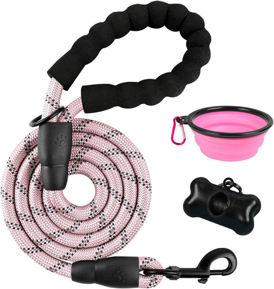 BARKBAY Dog Leashes for Large Dogs Heavy Duty Dog Leash 4/5/6 FT with Comfortable Padded Handle and Highly Reflective Threads for Medium Large Dogs Walking Training Running (5FT-1/2,Baby Pink)