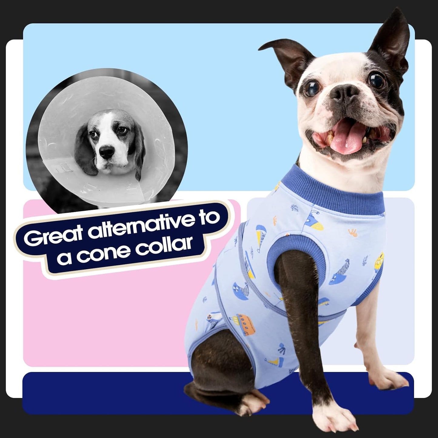 FUAMEY Recovery Suit for Dogs After Surgery,Soft Breathable Dog Bodysuit E-Collar & Cone Alternative Surgical Suit,Male Female Dog Neuter Spay Suits Anti Licking Wounds Onesie Blue Boat XL