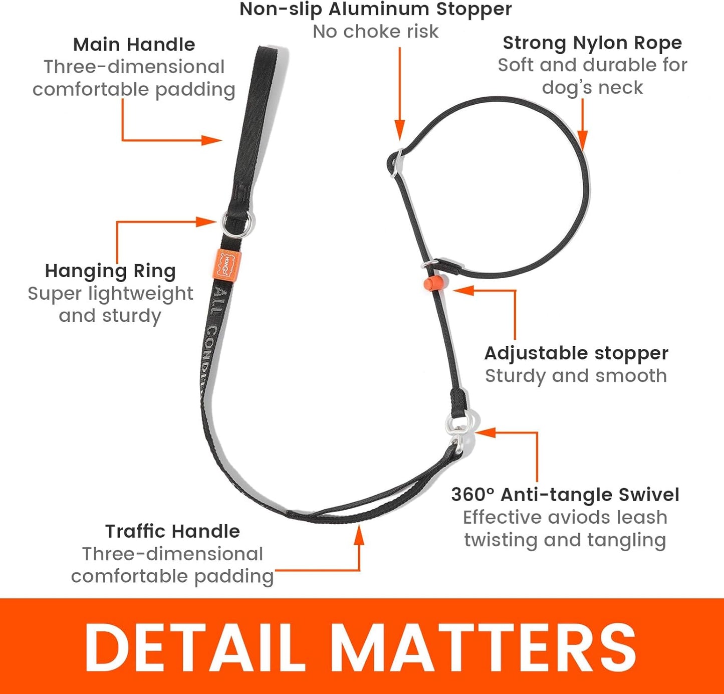 Howgo Slip Lead Dog Leash with Double Handles | Reflective Dog Training Leash with 360° Swivel Anti-Tangle | Heavy-Duty Leash and Collar for Large Medium and Small Dogs No-Pull Walking (Pink, 5.5FT)