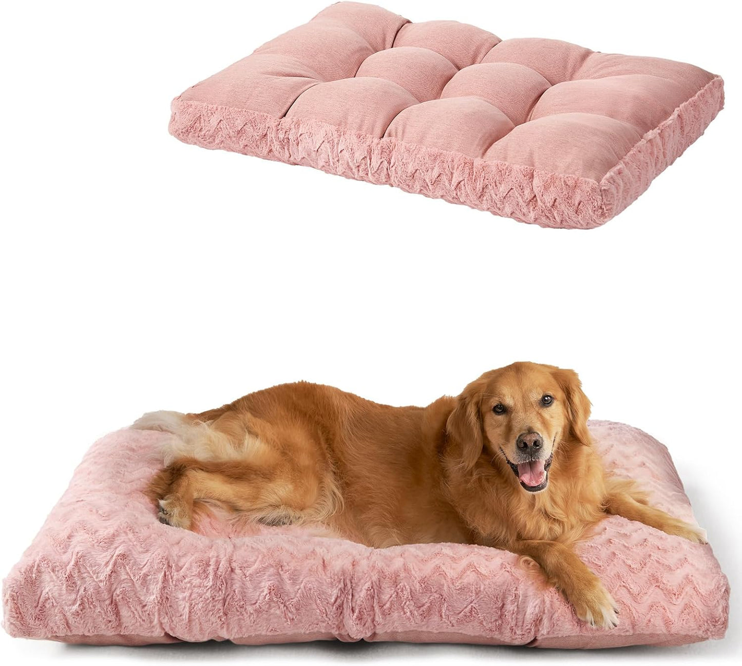 EHEYCIGA Reversible Dog Crate Bed Washable, Comfort Fluffy Plush Dog Kennel Pad for Extra Large Dogs, Deluxe Machine Washable XL Pet Sleeping Mats, 41" x 27"x 4", Pink