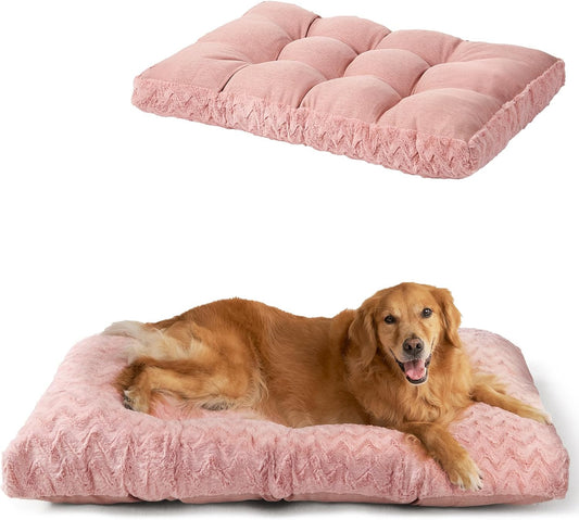 EHEYCIGA Reversible Dog Crate Bed Washable, Comfort Fluffy Plush Dog Kennel Pad for Extra Large Dogs, Deluxe Machine Washable XL Pet Sleeping Mats, 41" x 27"x 4", Pink