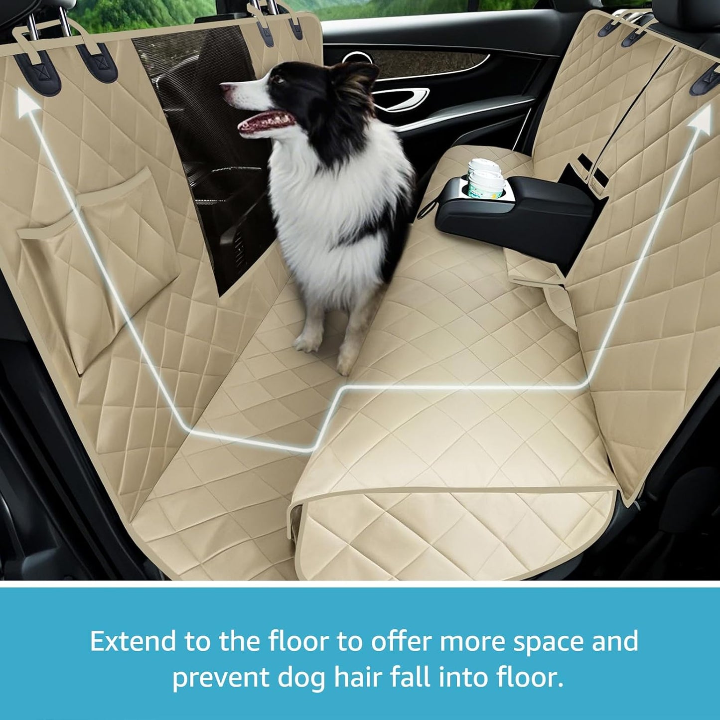 Lassie 4 in 1 Full Coverage Dog Car Floor Hammock,100% Waterproof Dog Car Seat Covers for Back Seat with Mesh Window for Sedans,Backseat Bench Protector for Cars, SUVs and Trucks etc