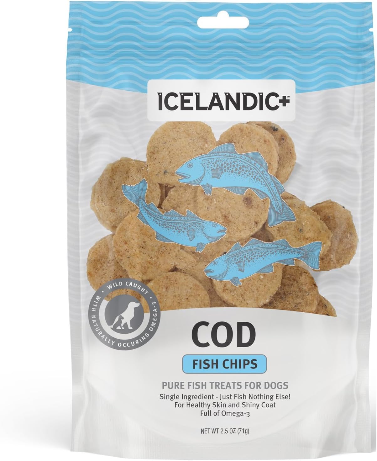 Icelandic+ Fish Chips: Cod - 2.5oz Bag, Dog Treats, Pure Wild-Caught & Air-Dried, Single Ingredient Crunchy Pet Snacks, Just The Fish Nothing Else (Pack of 2)