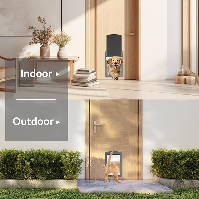 [Classicmacher] Dog Door for Large Dogs, White Frame Door for L arge Dogs, Strong Plastic Doggy Door and L arge Pets with Sliding Lock Panel and Magnetic Soft Flap (Large, Smoky Grey)