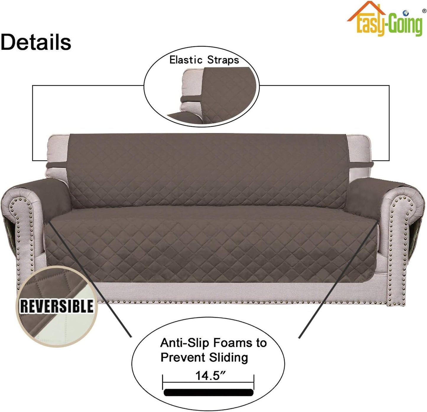 Easy-Going Reversible Oversized Couch Cover for 3 Cushion Couch Sofa Cover for Dogs Water Resistant Furniture Protector Cover with Foam Sticks for Pet Cat (Oversized Sofa, Taupe/Ivory)
