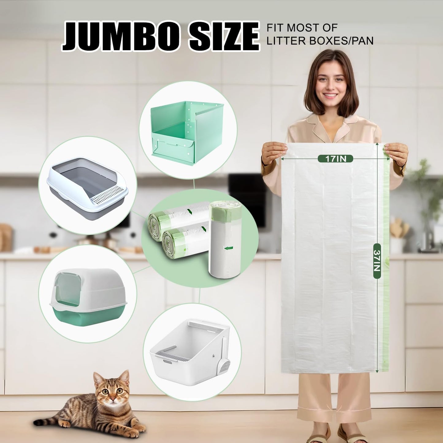 Cat Litter Box Liners Disposal Bags 36 Count, with Tie Handles,Large,37" x 17" Jumbo Drawstring Extra Durable Pet Cat Pan Liners for litter box Extra-Thick Kitty Litter Box Bag