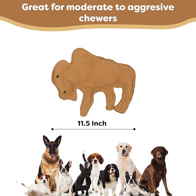 SPOT Dura-Fused Leather Buffalo Dog Toy – Durable Real Leather & Jute Chew Toy with Squeaker, Double-Stitched for Moderate Chewers, Medium & Large Dogs, 11.5in