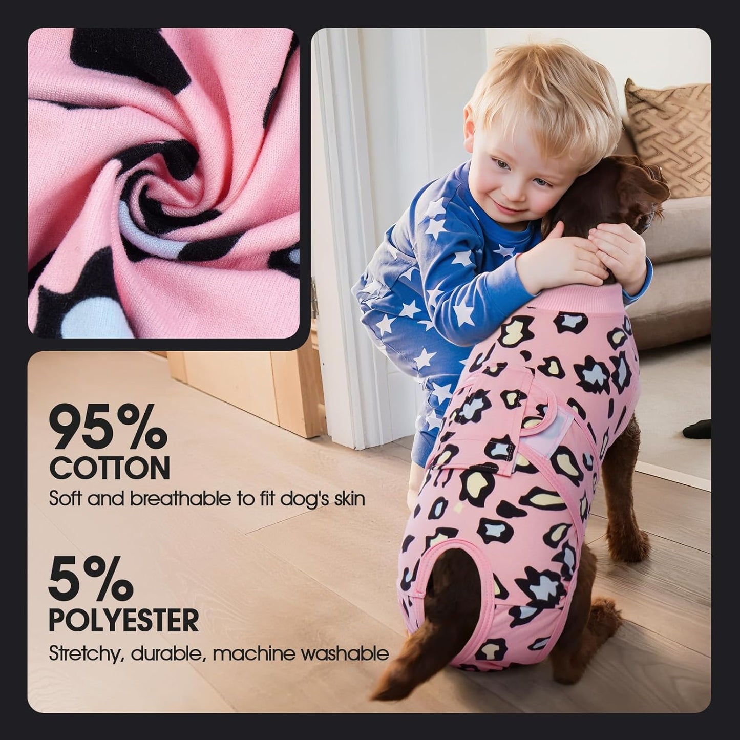 FUAMEY Recovery Suit for Dogs After Surgery,Soft Breathable Dog Bodysuit E-Collar & Cone Alternative Surgical Suit,Male Female Dog Neuter Spay Suits Anti Licking Wounds Onesie Pink Leopard XL