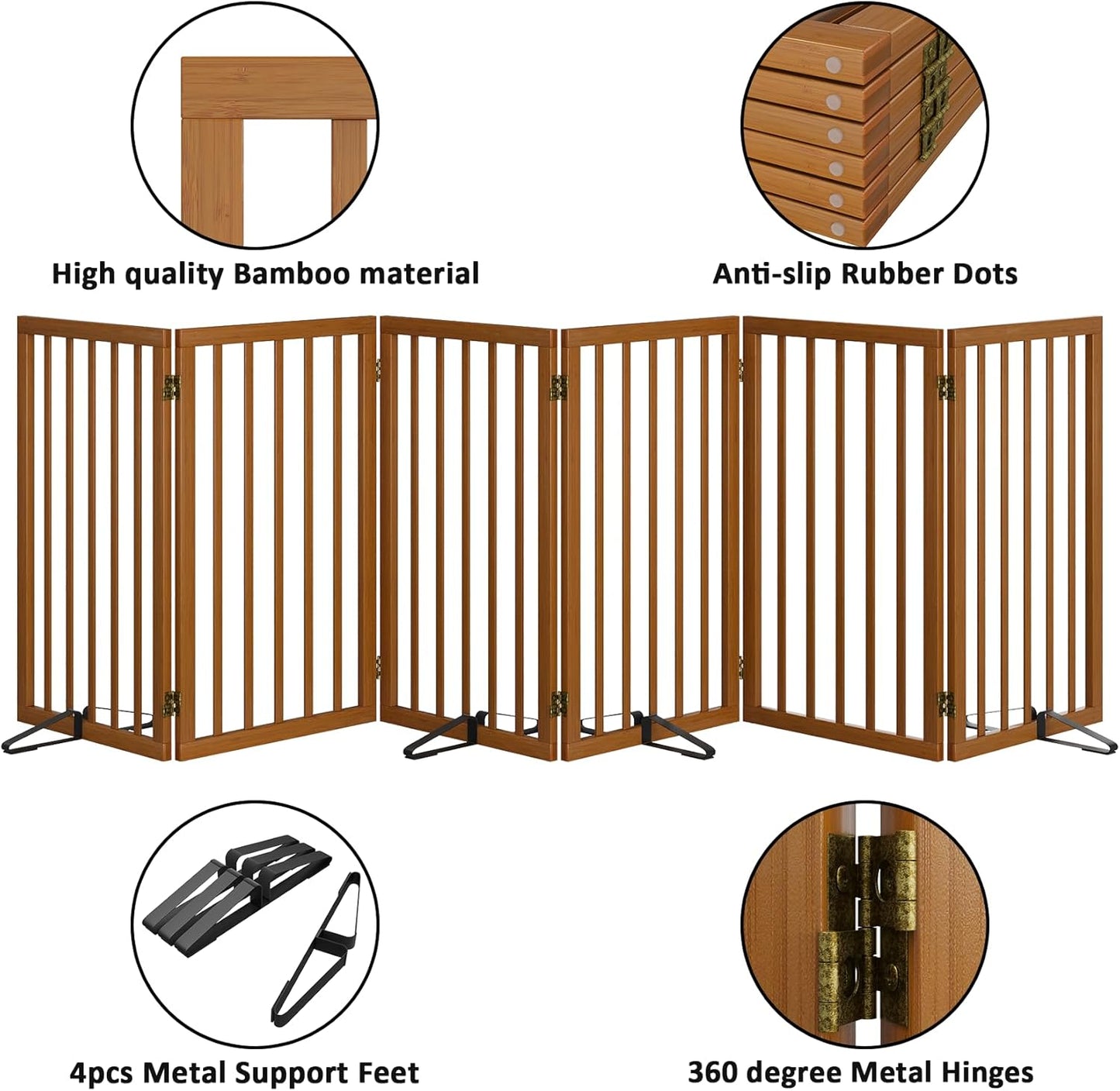 Dog Gate 32" Tall Foldable Dog Gate for Doorways Freestanding Pet Gate for Dogs Indoor (Walnut,6 Panel)