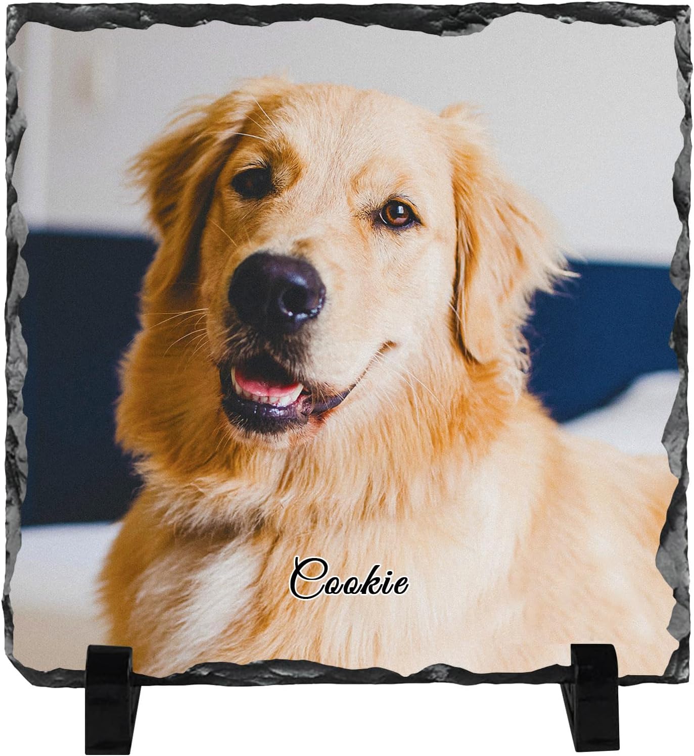 Bemaystar Personalized Rock Slate Photo Frame- Dog Photo Slate Stone Plaque, Customized Gifts for Pet Lovers, Personalized Square Shaped Picture Frame 7.9x7.9