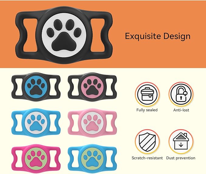 Dog Airtag Holder,[2-Pack] IP68 Waterproof AirTag Holder for Dog & Cat Collars,Silicone Air Tags Case for Pet Collars (Luminous Rose+Luminous Bule)