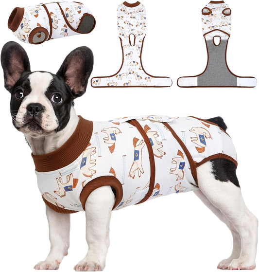 Kuoser Dog Recovery Suit for Post-Surgery Care, Spay Neuter Bodysuit for Female & Male Dogs, Anti-Licking Surgical Onesie, Snug Fit for Abdominal Wound Protection & Skin Healing, BrownPony XS