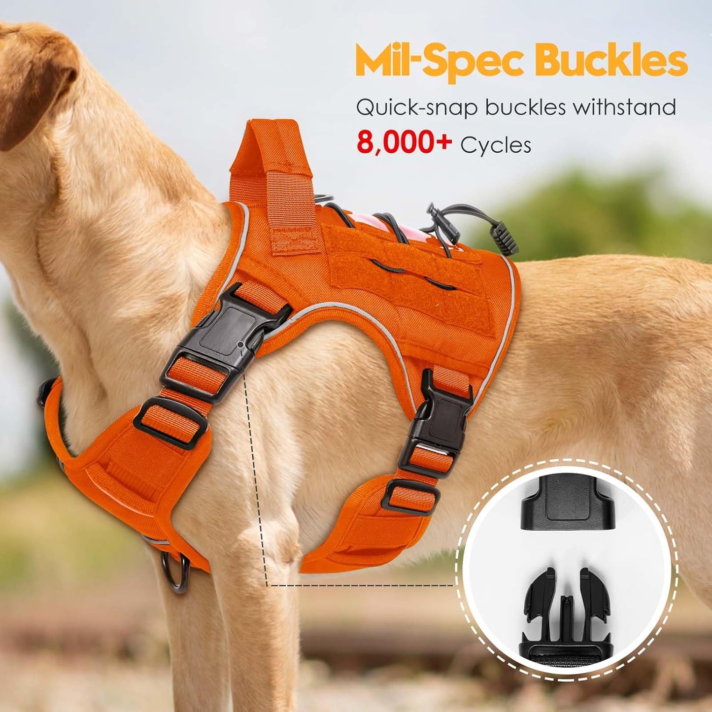 Heavy-Duty Tactical Dog Harness for Large Dogs, No Pull Adjustable Reflective Pet Vest with Molle System, K9 Military-Grade Control for Service Training, Outdoor & 10+ Breeds, Orange, Large