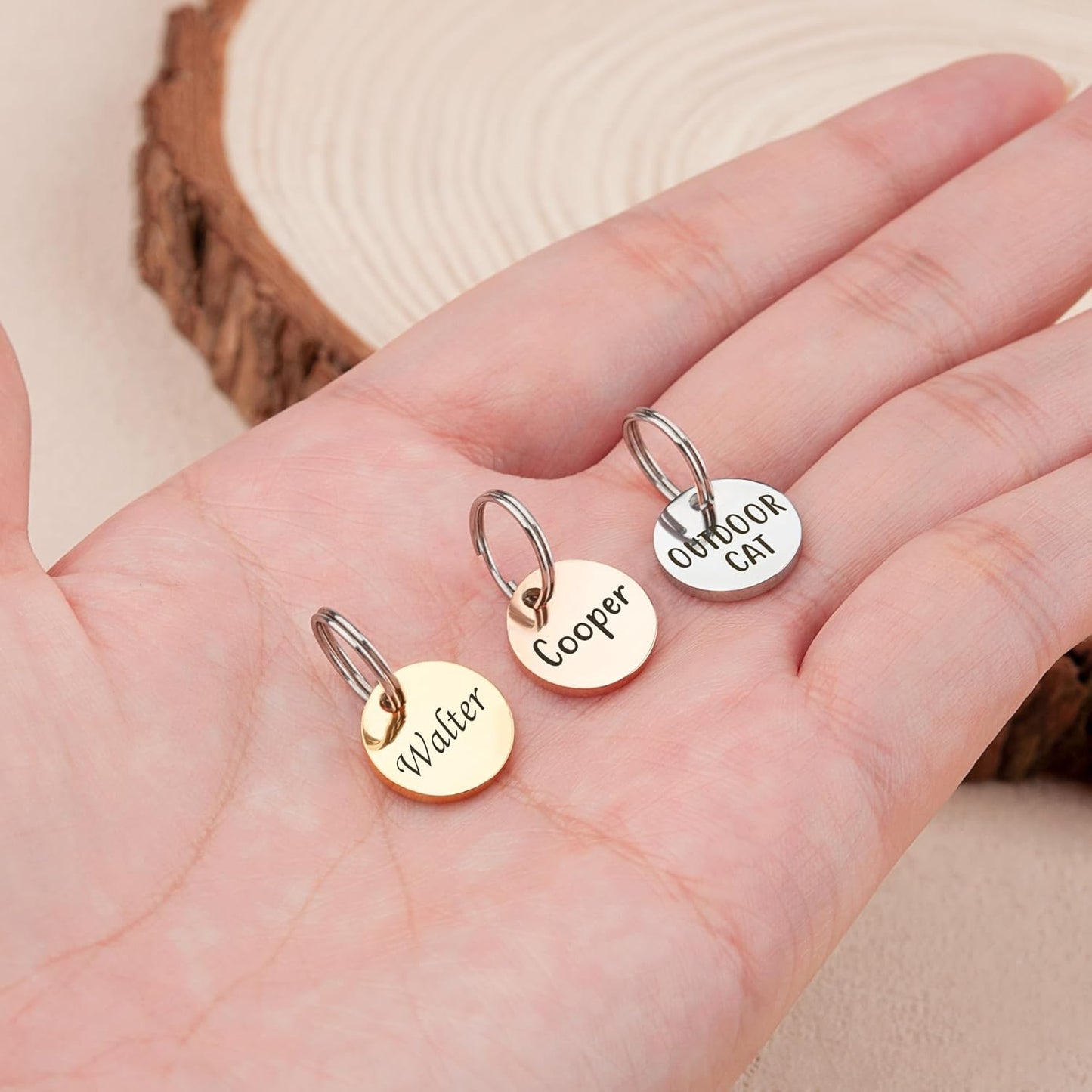 Anavia Small Size Dog Cat ID Tags, Small/XS Personalized Color Plated Stainless Steel Puppy Kitten Name Tags, Customized Engraved Nameplate Pet Collar Tag (Rose Gold, XS-Round)