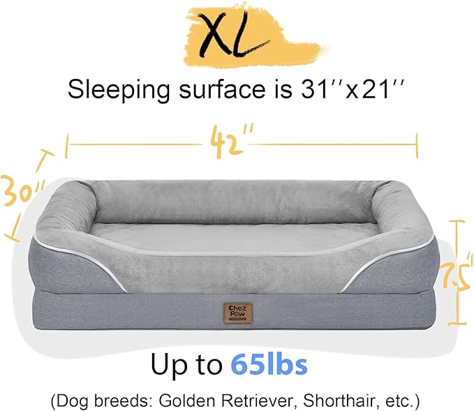 Orthopedic Removable Large Dog Bed -XL Large Dog Bed with Washable Cover and Removable Bolsters Non-Slip Bottom & Waterproof Pet Bed Sofa