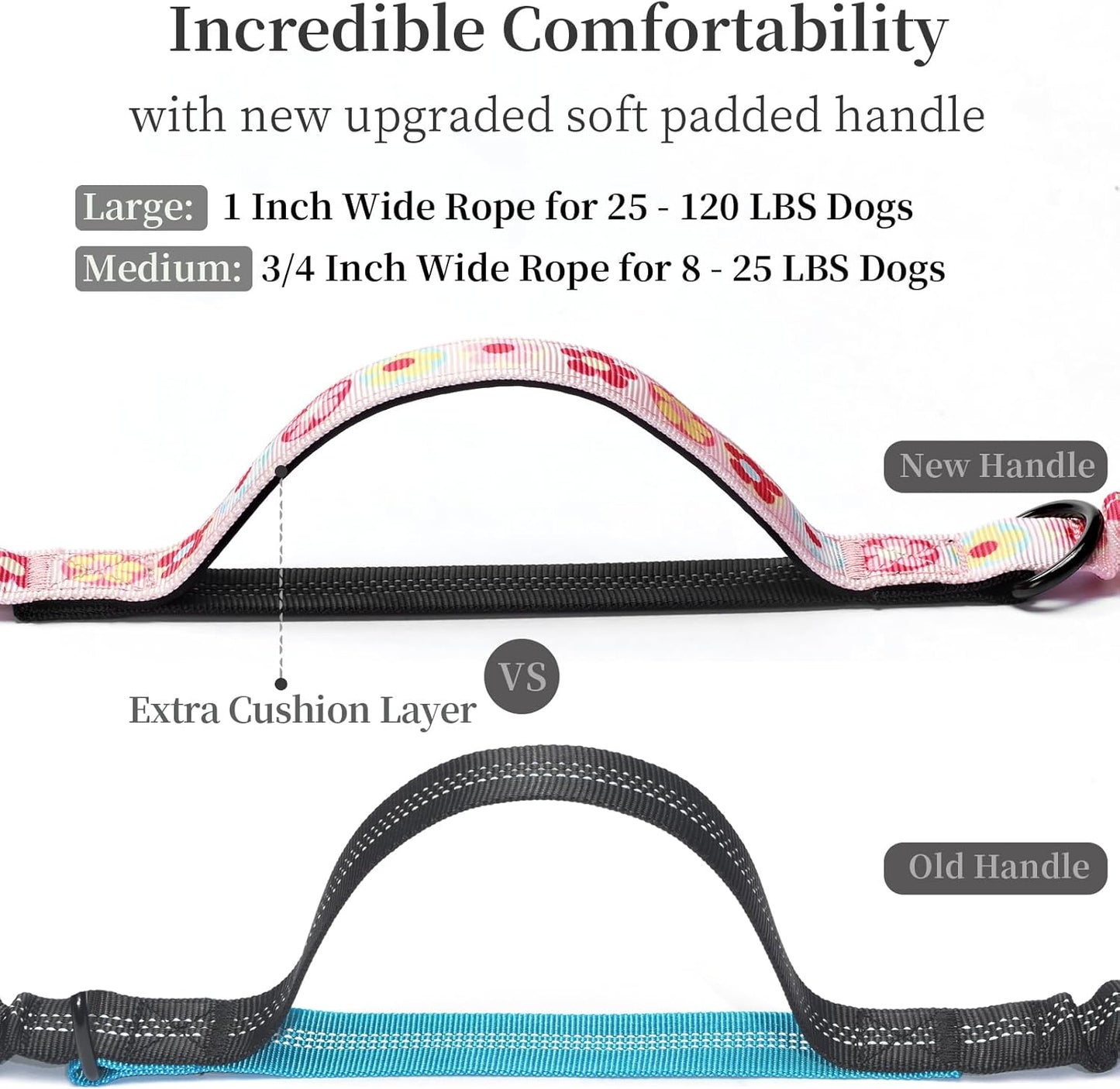 iYoShop Hands Free Dog Leash with Zipper Pouch, Dual Padded Handles and Durable Bungee for Walking, Jogging and Running Your Dog (Colorful Small Flower, Large)
