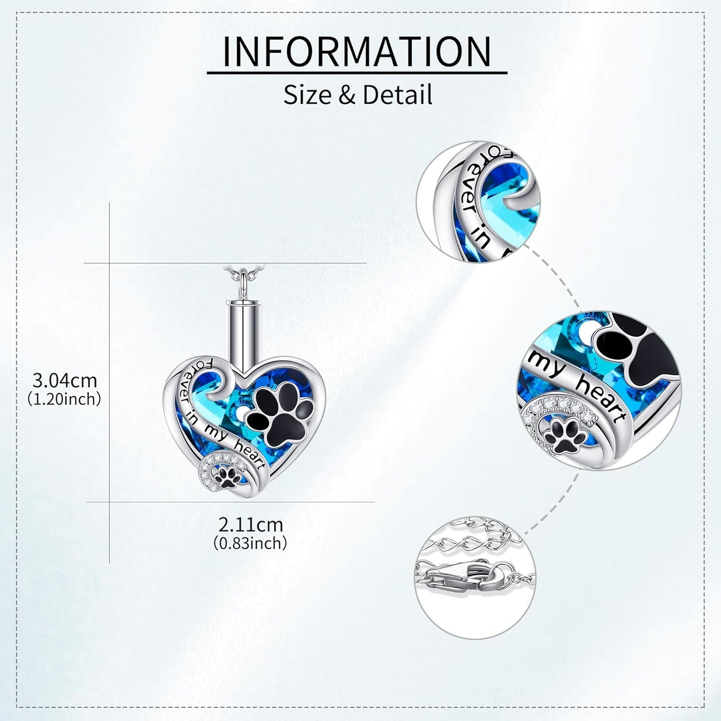 Pet Ashes Necklace 925 Sterling Silver Heart Urn Necklace with Paw Print Cremation Jewelry for Dog Cat Ashes