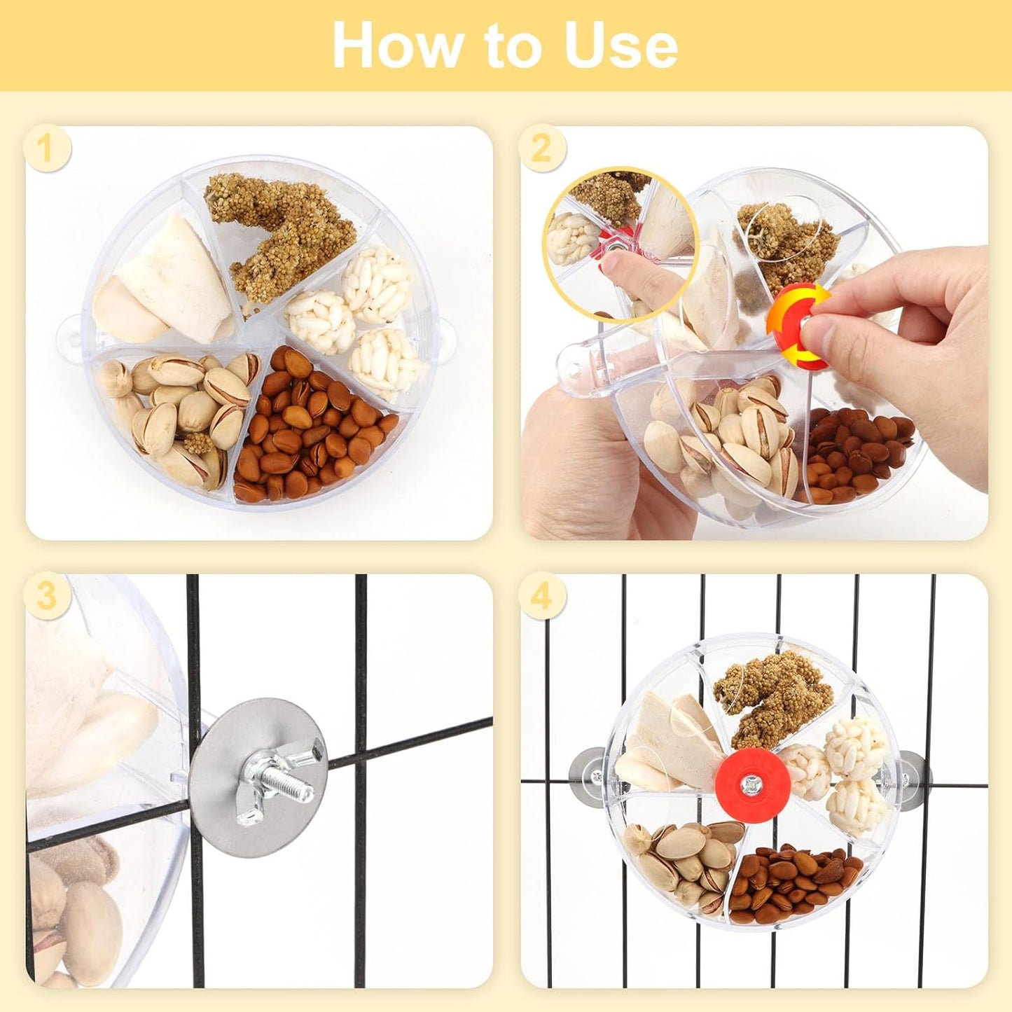 Bird Creative Foraging System Wheel Seed Food Ball Rotate Training Toy for Small and Medium Parrots Parakeet Cockatiel Conure (Clear)