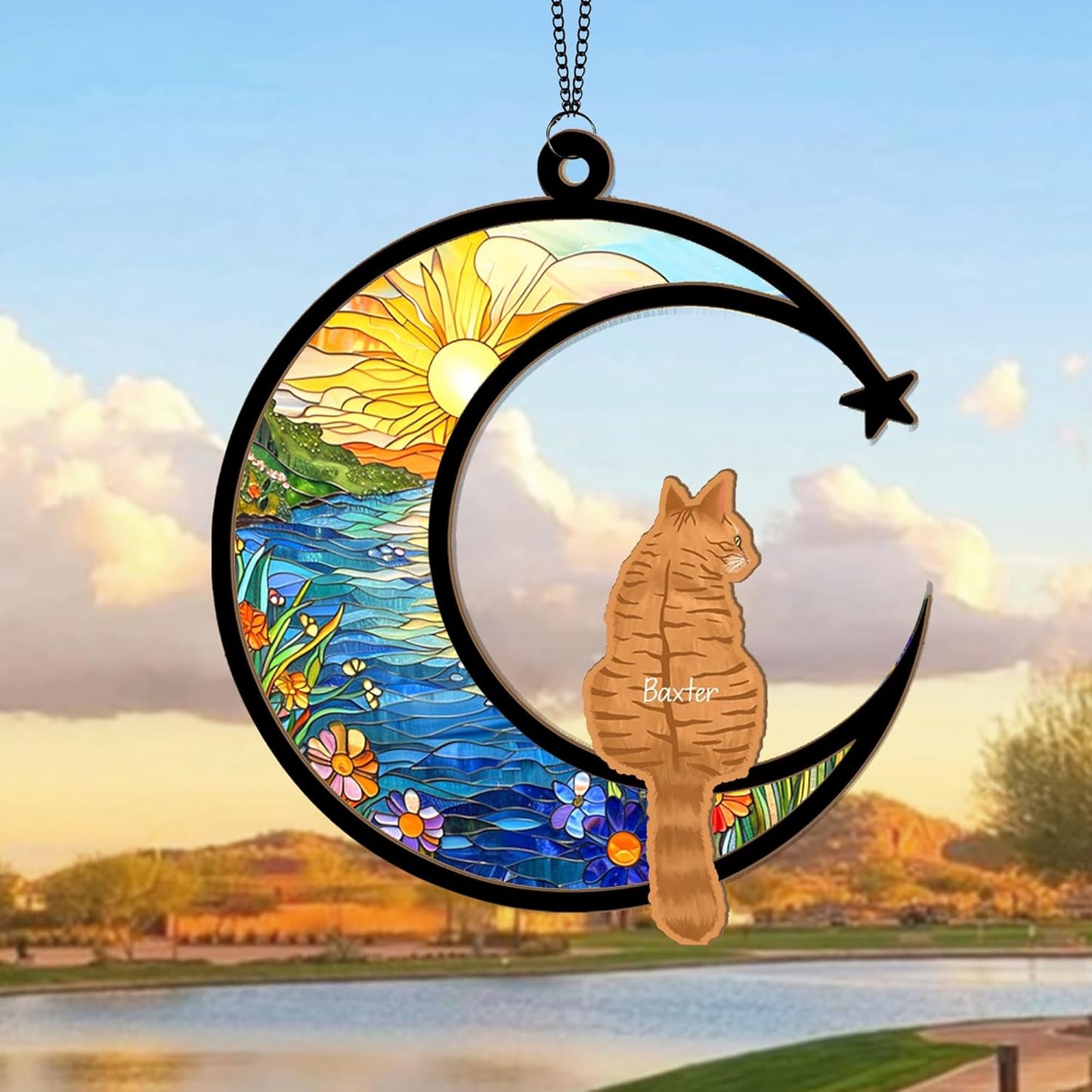 Personalized Memorial Cat Suncatcher – Up to 3 Pet Names, Breeds & Background, Sympathy Gift, Remembrance Keepsake, Heartfelt Gift for Cat Lovers