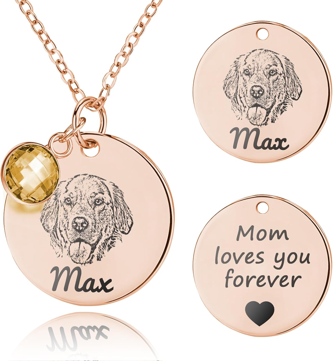 Personalized Pet Portrait Necklace Customized Pet Memorial Necklaces Dog Necklace for Women Custom Pets Necklaces Dog Memorial Jewelry for Cat Mom Dogs Dad (Rose Gold 1 Portrait)