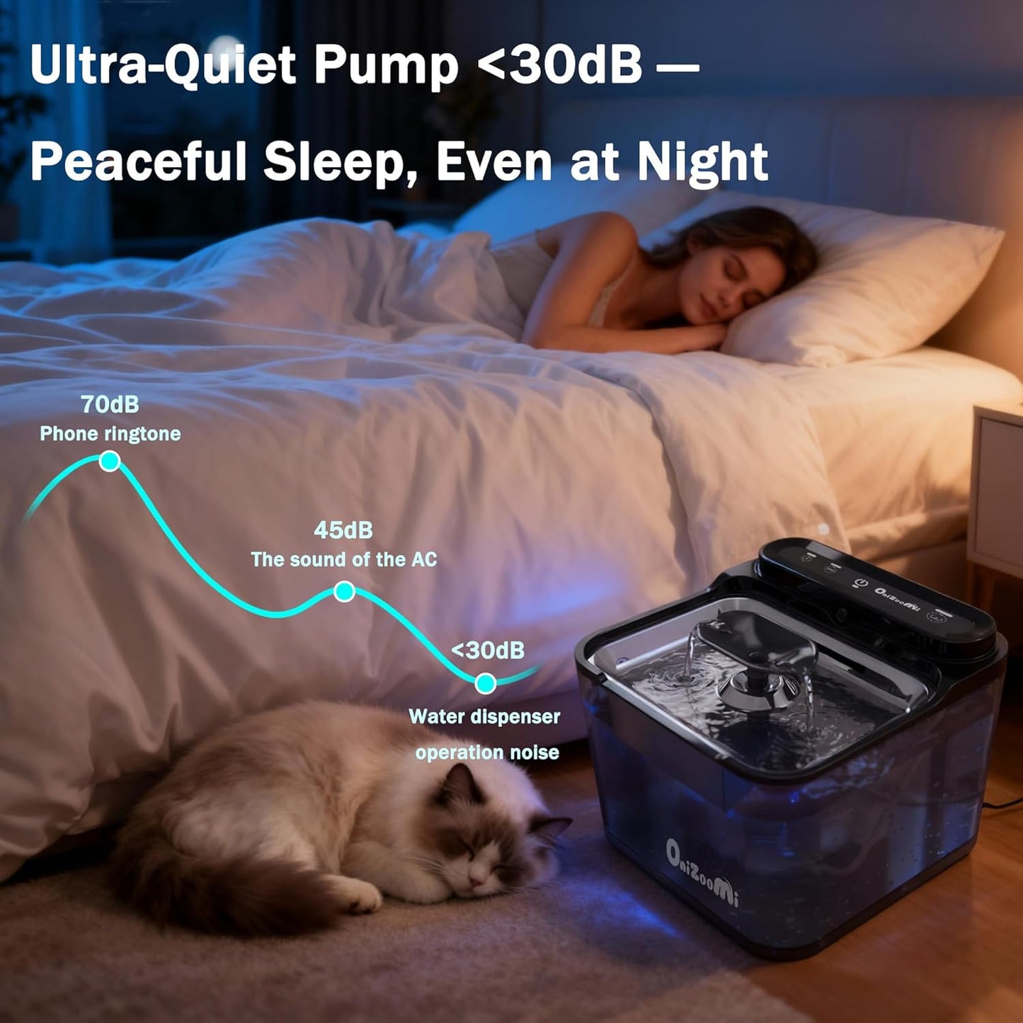 Pet Water Fountain for Cat and Dog - Rechargeable Battery Operated Automatic Water Dispenser 3L with Steel Dish and Replacement Filter - Quiet Wireless Auto Kitty Drinking Fountain