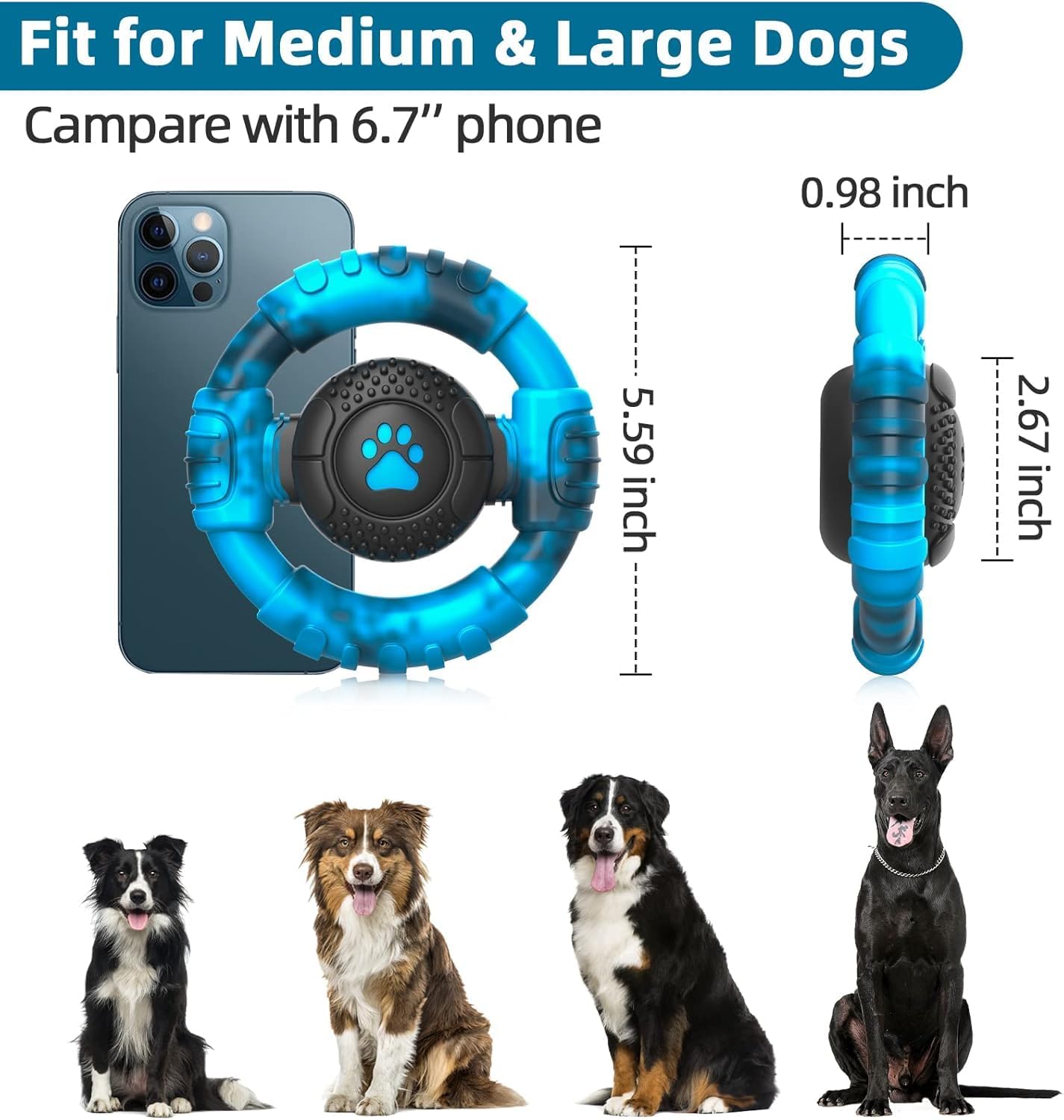 Chew Toys for Medium Large Breed, Tough Dog Toys for Aggressive Chewers, Indestructible Squeaky Dog Chew Toys to Keep Them Busy, Outdoor Puppy Toys Nylon&Rubber