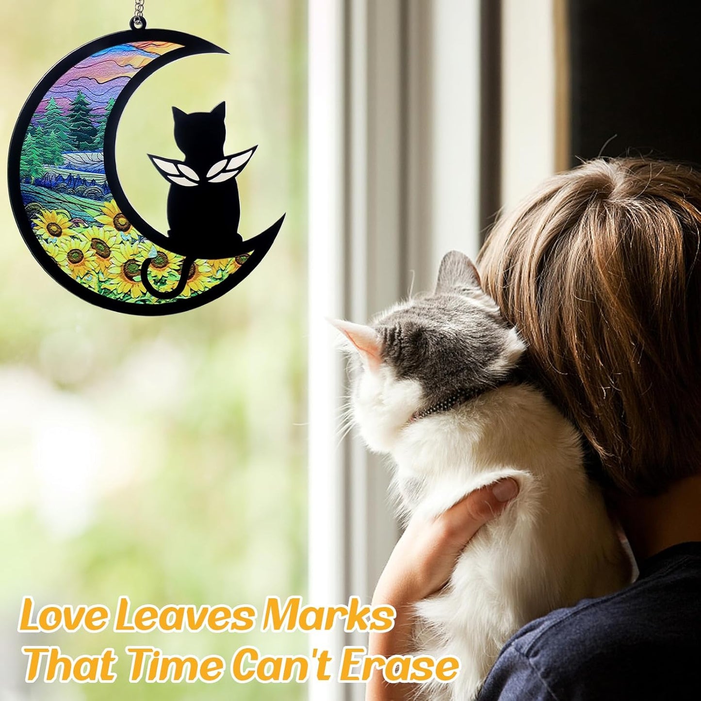 Pet Memorial Suncatcher, Loss of Cat & Dog Sympathy Gifts, Hanging Stained Acrylic Light Catcher, Cat & Dog Memorial Ornament for Pet Lovers, Angel Pattern