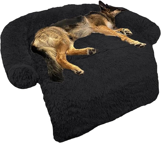 GGIB Calming Dog Bed Fluffy Plush Dog Mat for Furniture Protector with Removable Washable Cover for Large Medium Small Dogs and Cats (Large, Black)