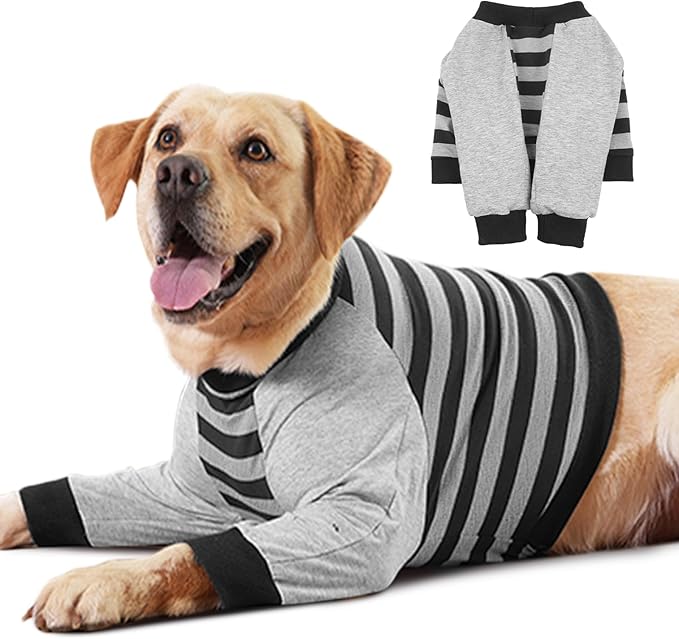 FUAMEY Dog Recovery Sleeve with Elbow Protector,Dogs Shirt Stop Licking Joints,Pet Long Sleeve Suit Protecting Dog's Front Leg Arm Wounds Cover Skin Conditions Black Stripes 2XL
