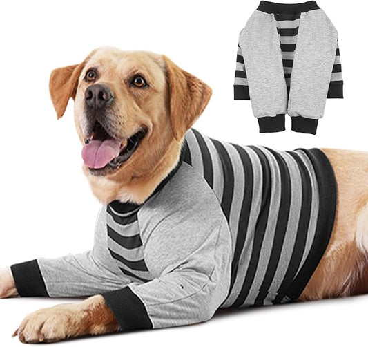 FUAMEY Dog Recovery Sleeve with Elbow Protector,Dogs Shirt Stop Licking Joints,Pet Long Sleeve Suit Protecting Dog's Front Leg Arm Wounds Cover Skin Conditions Black Stripes 2XL