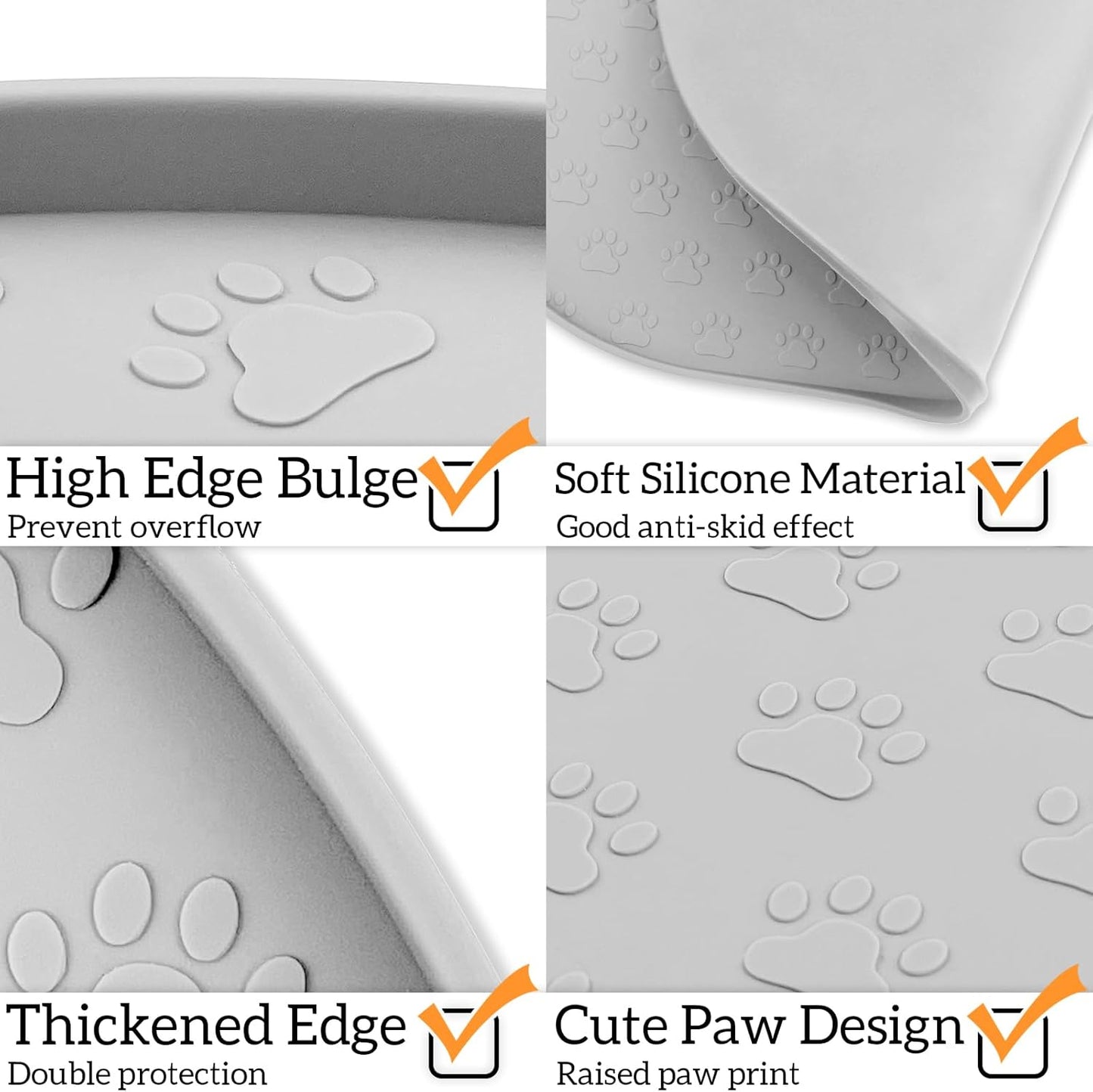 KPWACD Dog Food Mat Anti-Slip Bowl Mats for Food and Water, High-Lips Waterproof Pet Placemat Prevent Messy Spills to Floor, Silicone Puppy Feeding Trays for Large Medium Small Dogs Cats