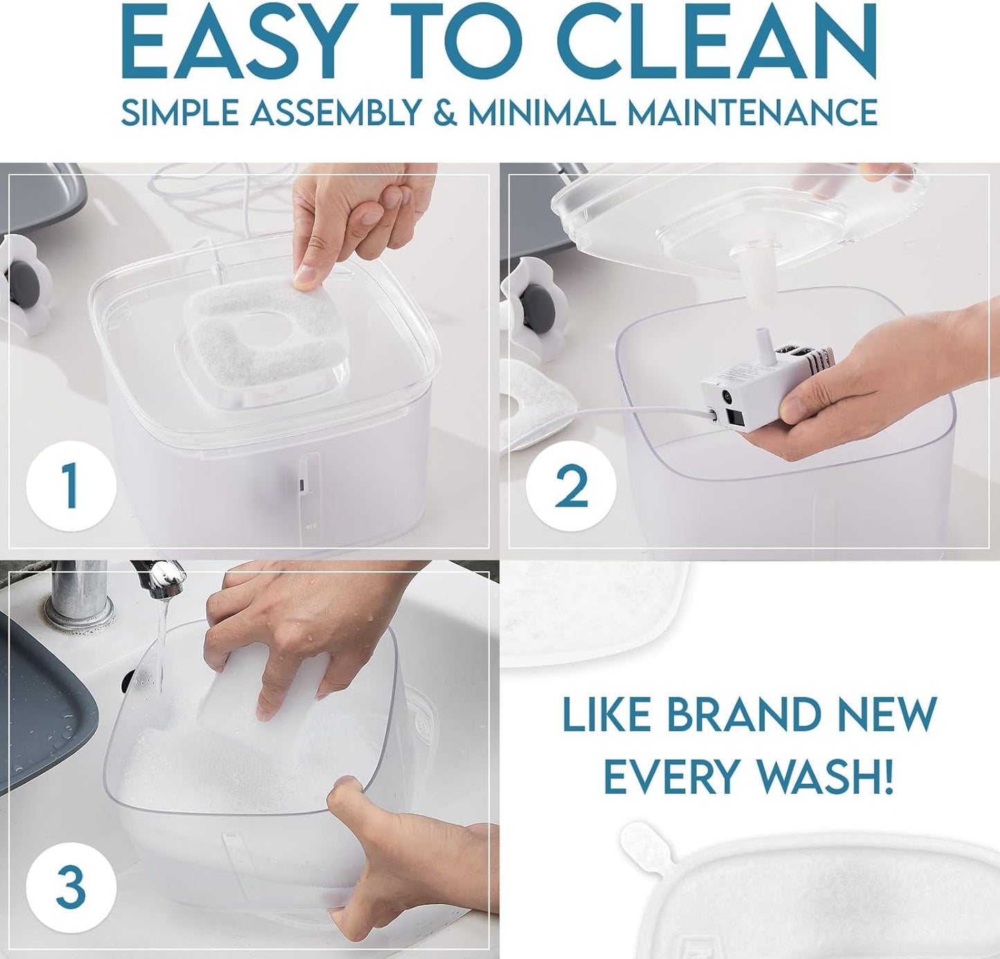 Veken Innovation Award Winner 95oz/2.8L Pet Fountain, Automatic Cat Water Fountain Dog Water Dispenser with Replacement Filters for Cats, Dogs, Multiple Pets (Transparent Grey, Plastic)