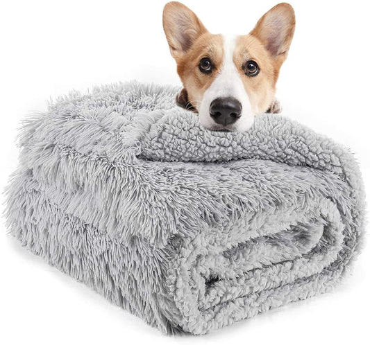 LOCHAS Luxury Fluffy Dog Blanket, Extra Soft and Warm Sherpa Fleece Pet Blankets for Dogs Cats, Plush Furry Faux Fur Puppy Throw Cover, 20''x30'' Light Grey