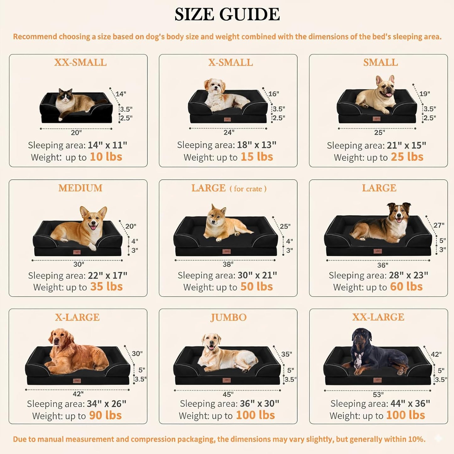 Comfort Expression Orthopedic Dog Bed for Small Dogs 20x14 Inch, Waterproof Supportive Egg Crate Foam Small Pet Bed with Removable Bolsters, Dog Couch with Washable Cover & Non-Slip Bottom, Black