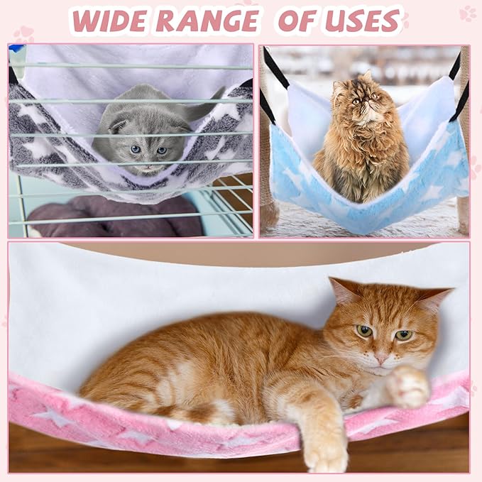 Geelin 4 Pcs Cat Hammock for Cage Hanging Soft Pet Hammock Bed with Adjustable Straps and Metal Hooks Double Sided Bed for Large & Small Cats Ferret Rat Sugar Glider Puppy(Large Star,16 x 20 Inch)