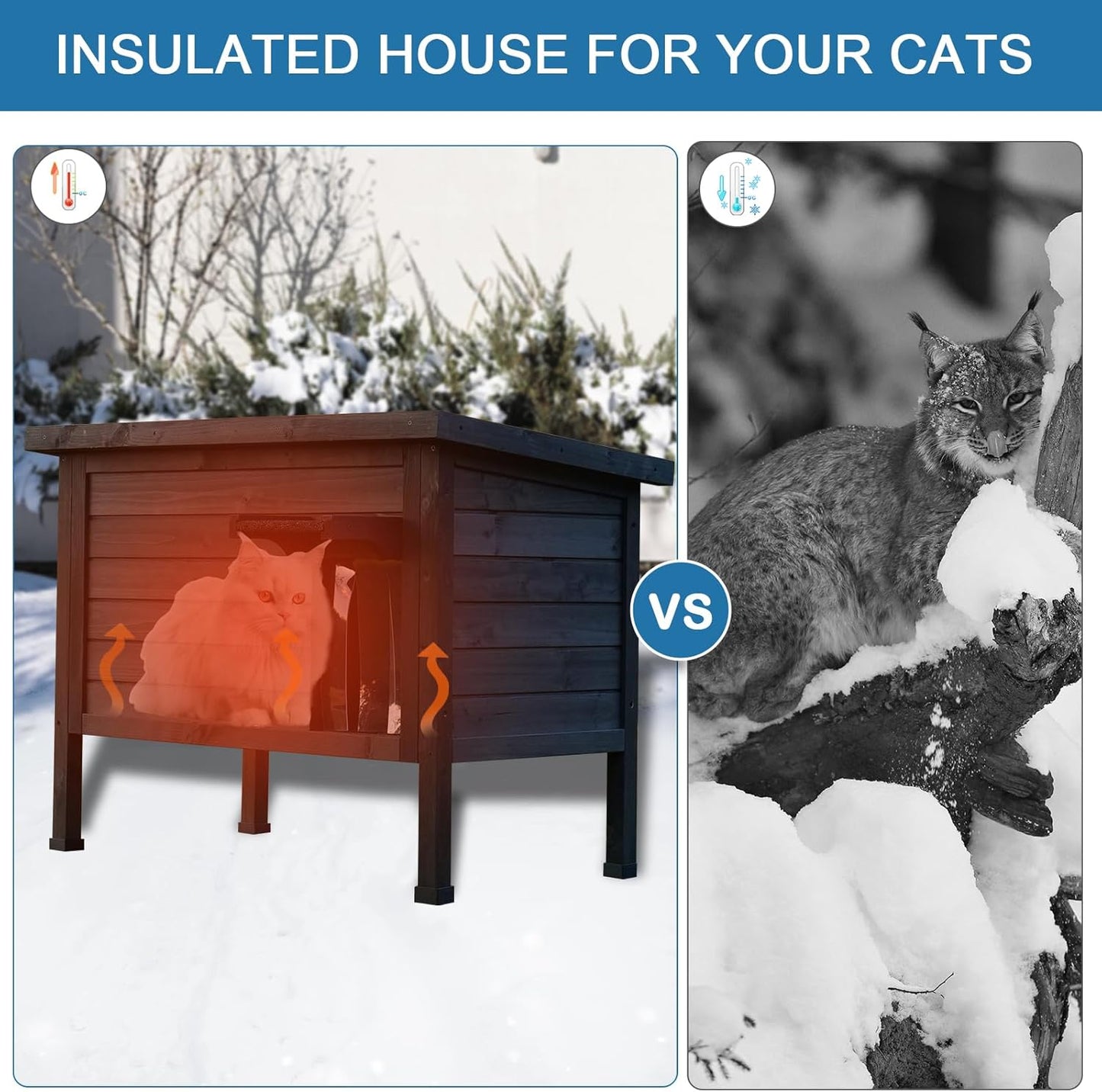 Outdoor Insulated Cat House Feral Cat Enclosure Cat Shelter Weatherproof for Winter with All-Round Foam Escape Door
