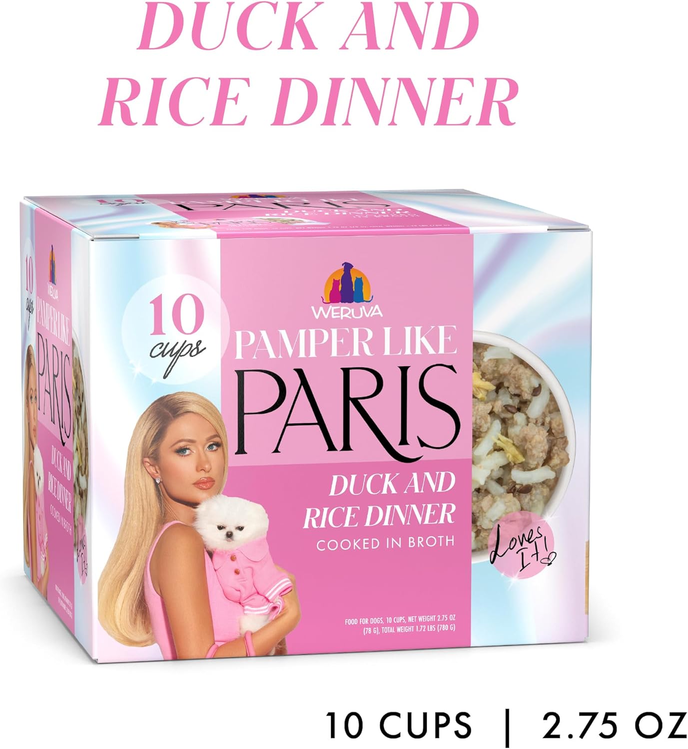 Weruva Paris Hilton Pamper Like Paris Natural Wet Dog Food, Duck and Rice, 2.75oz Cup (Pack of 10)
